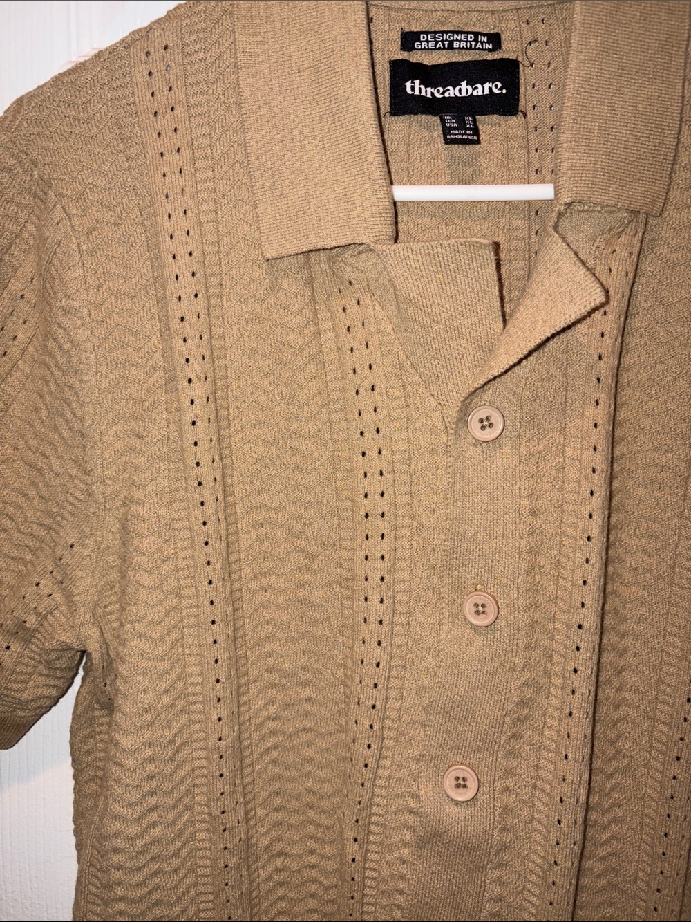 Threadbare Men's Short-Sleeve Button-Down Knit Shirt — Tan